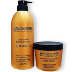 מארז זהב ללא מלחים לשיקום השיער, שמפו + מסכה תמונה של מארז זהב ללא מלחים לשיקום השיער, שמפו + מסכה מבית היידרופלקס - מתוך קטלוג HairFix, מוצג באריזת המקור