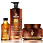 מארז Moroccan Gold מרוקאי סרום, מסכה ושמפו לשיער ללא מלחים תמונה של מארז Moroccan Gold מרוקאי סרום, מסכה ושמפו לשיער ללא מלחים מבית אס.ווי.סיסטם - מתוך קטלוג HairFix, מוצג באריזת המקור